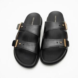 NIB Womens Cole Haan Marisol Footbed Sandals Black Leather W31882 Size 6/EU 36